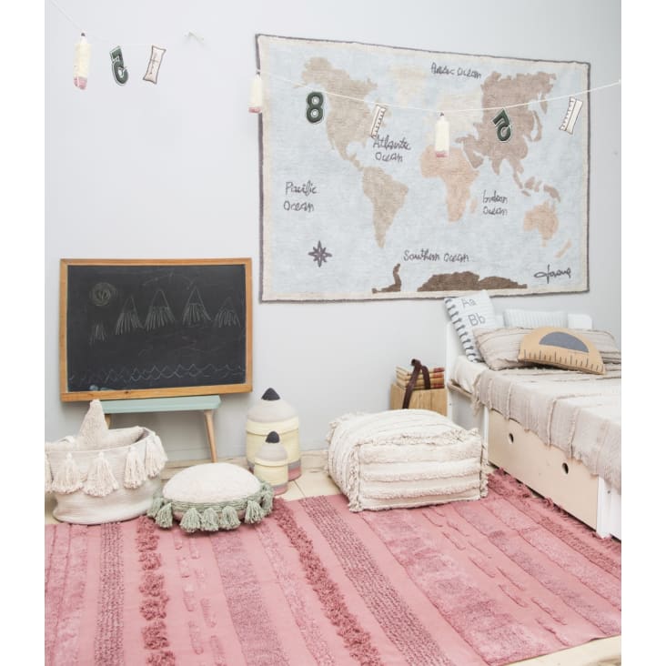 Tapis Enfant Carte Du Monde – 100x150 Cm – Blanc – Décoration Chambre Enfant