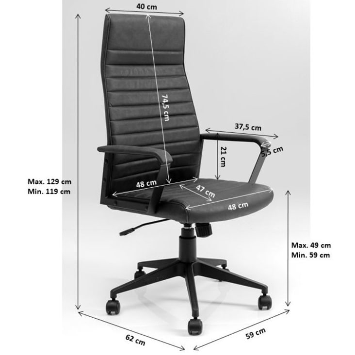 Chaise de bureau pivotante réglable à roulettes noire haute LABORA
