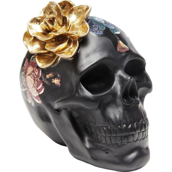 Statuette crâne fleurs en polyrésine noire cropped-4