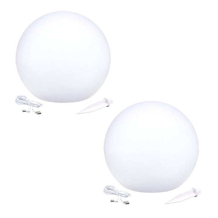 2 Boules lumineuses solaires Polyéthylène Blanc ∅30cm-Solsty