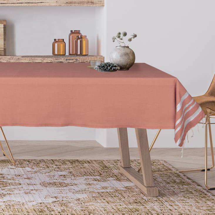 Tovaglia lurex cotone 150x250 terracotta / argento Hamptons