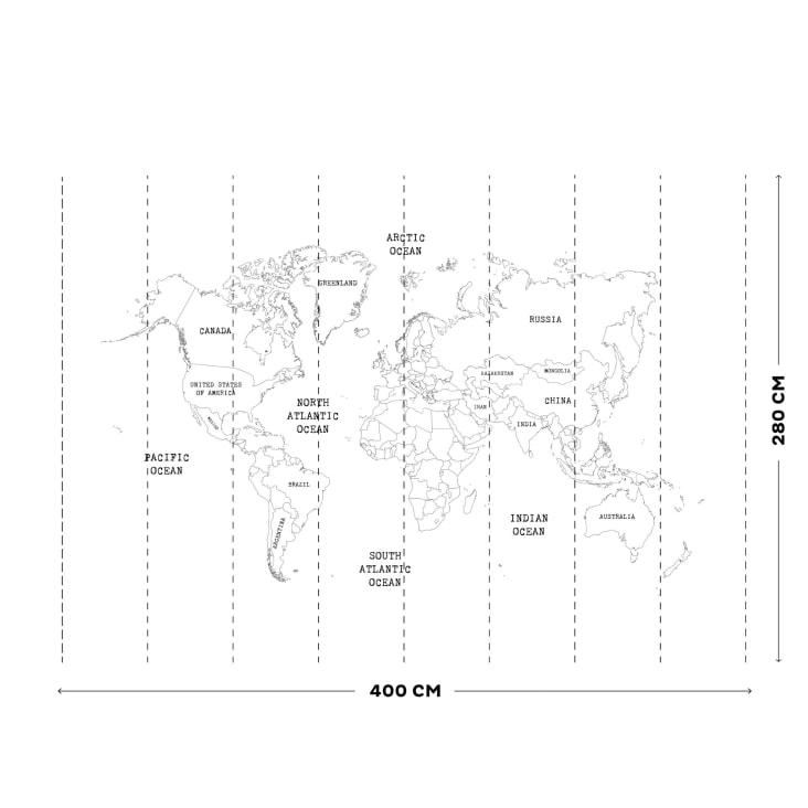 Papier peint panoramique carte du monde blanc 280x400cm