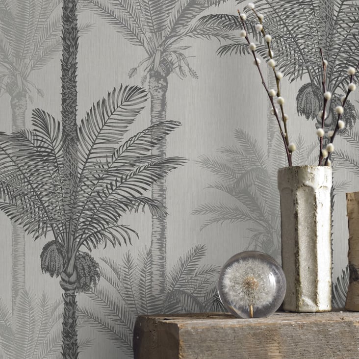 Papier peint intissé palmiers exotiques gris 1005x52cm cropped-3