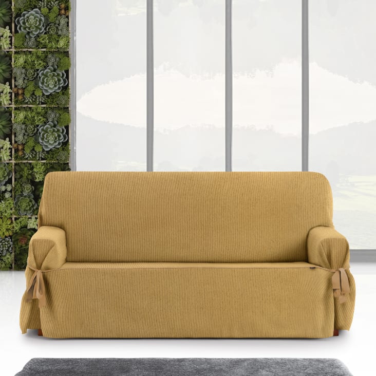 Funda cubre sofá 3 plazas lazos protector liso 180-230 cm beige ROYALE  LAZOS