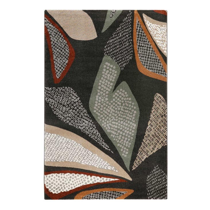 Tapis design motif végétal fond anthracite 200x290-Hazel