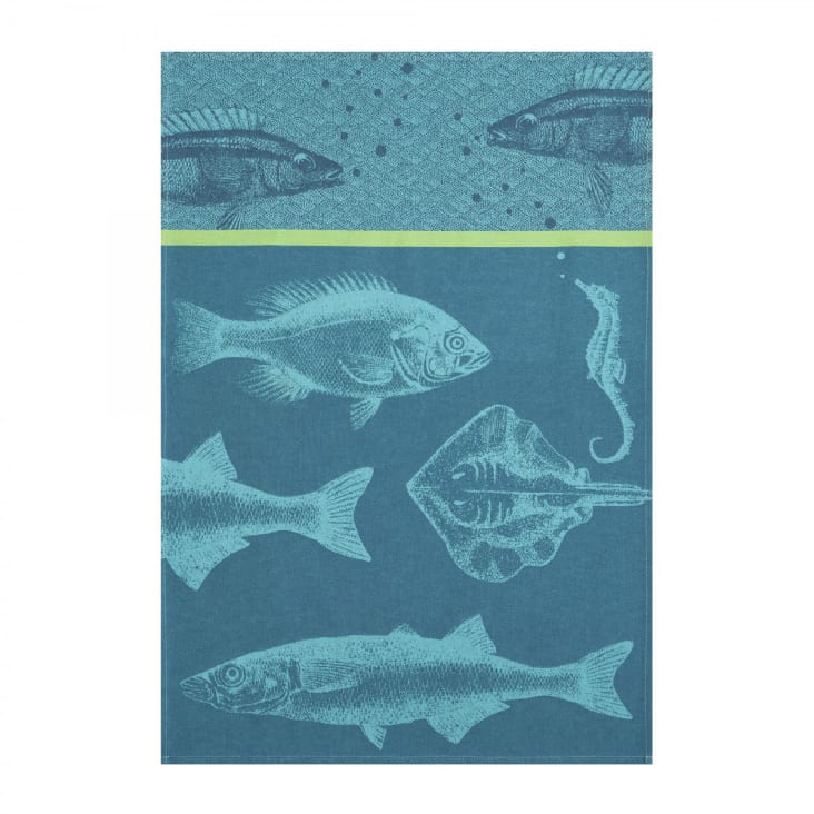 Torchon en jacquard de coton bleu 50x75-Banc de poissons
