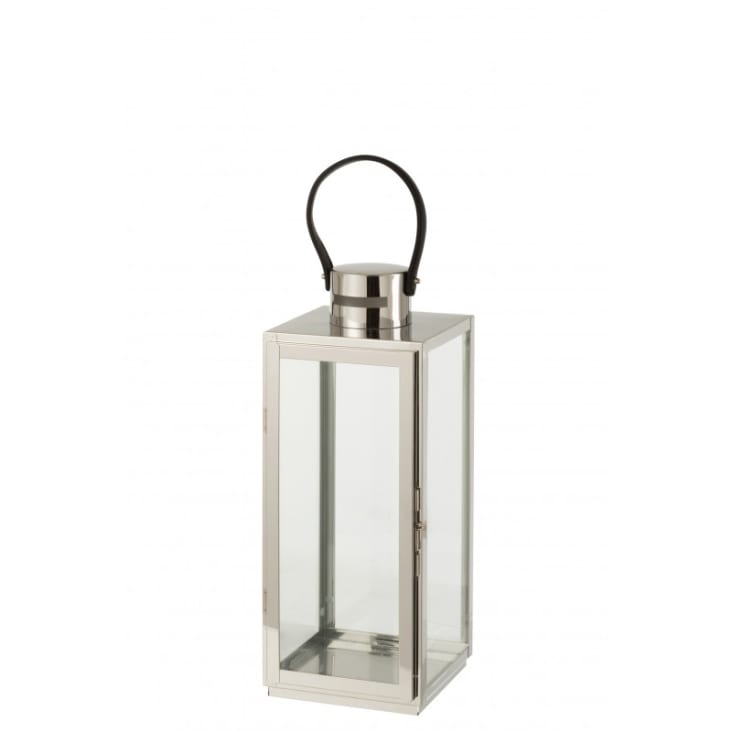Lanterne carrée métal/verre argent H51cm-CARRÉE