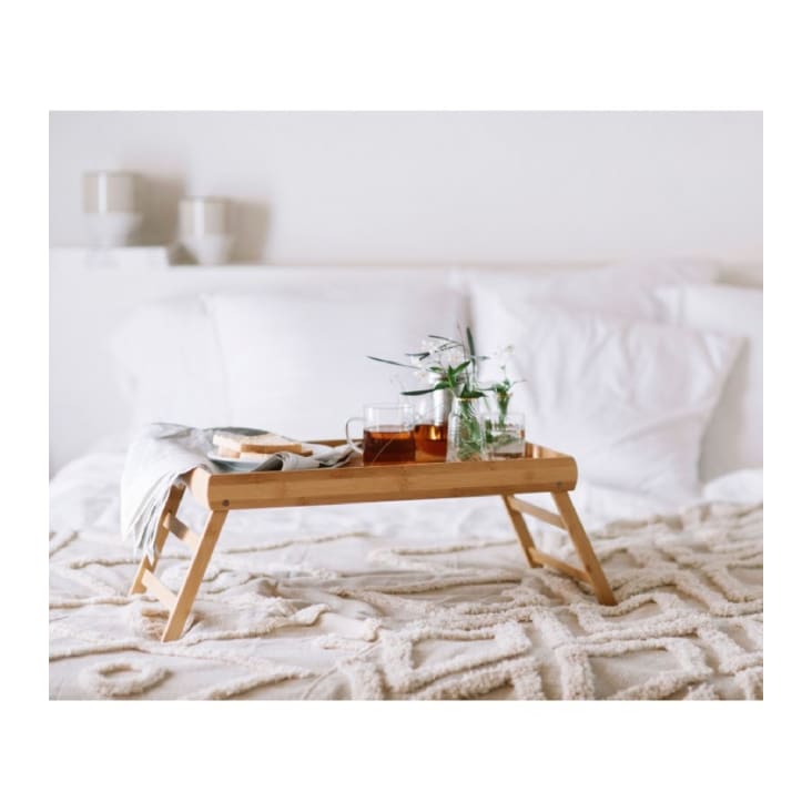 Plateau petit déjeuner au lit en bambou avec compartiments