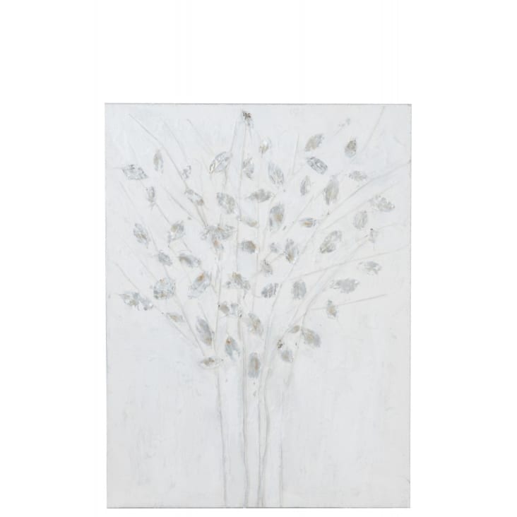 Peinture canevas bois blanc/argent 90x120cm-BRANCHES