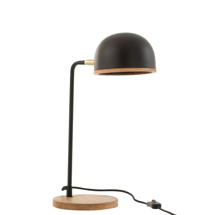 Lampe de bureau métal noir bois naturel H48cm-EVY