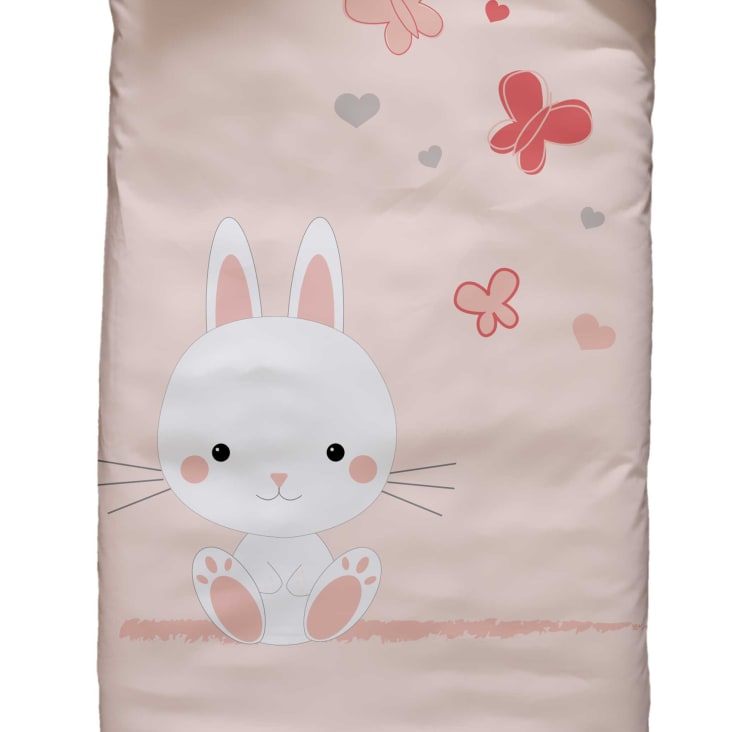 Parure De Lit Bébé Motif Lapin - 100% Coton - Housse Couette 100x135cm + Taie 40x60cm - Rose