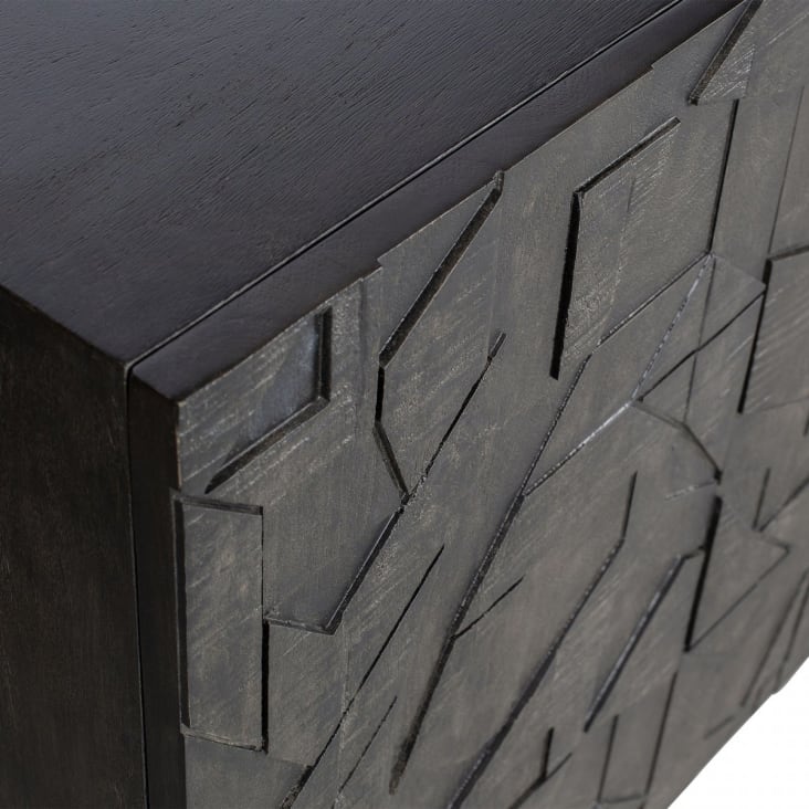 Buffet bas 4 portes sculptées en bois et métal noir-KOUKI cropped-7