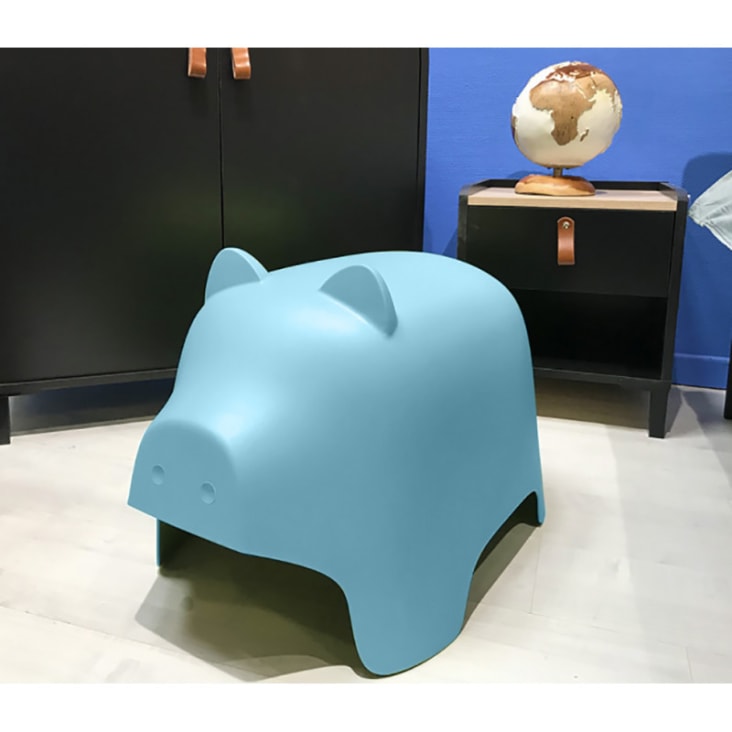 Chaise enfant en plastique bleu-Cochon cropped-2