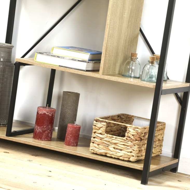 Libreria con ripiani su 6 livelli H160 cm - Effetto legno e nero