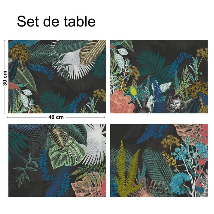 Lot de 4 sets de table L 40xl 30cm Multicolore Feuillage Jungle-JUNGLE DOUANIER ROUSSEAU