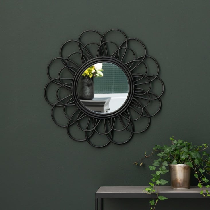 Miroir en rotin forme fleur -60.000x3.500 cm - Noir - Rotin-Moka