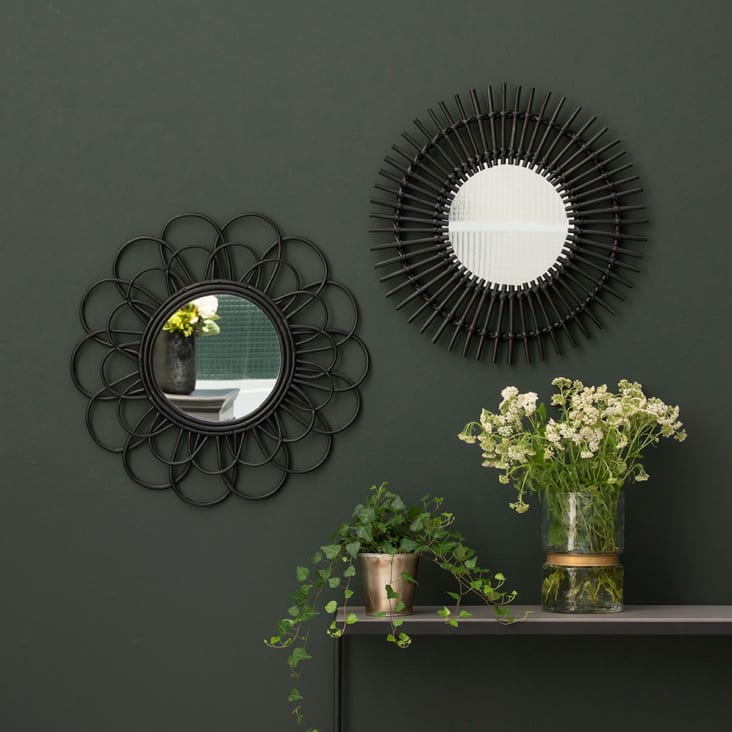 Miroir en rotin forme fleur -60.000x3.500 cm - Noir - Rotin-Moka cropped-2