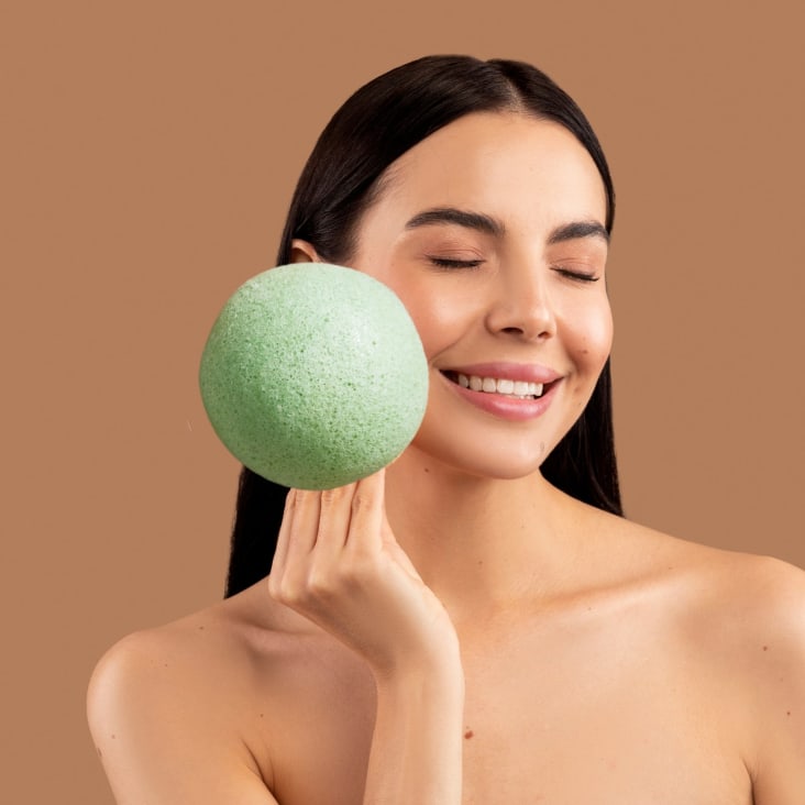 Éponge Konjac 100% Naturelle à L'argile Verte - Pour Peau Mixte - Soin Visage Purifiant - Neuf