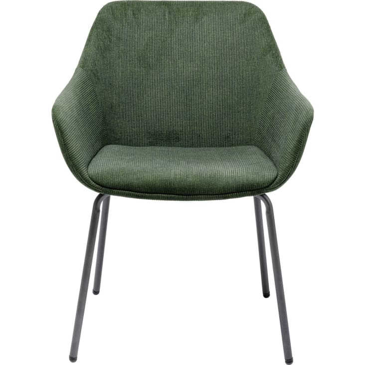 Chaise avec accoudoirs en velours côtelé vert et acier-Avignon