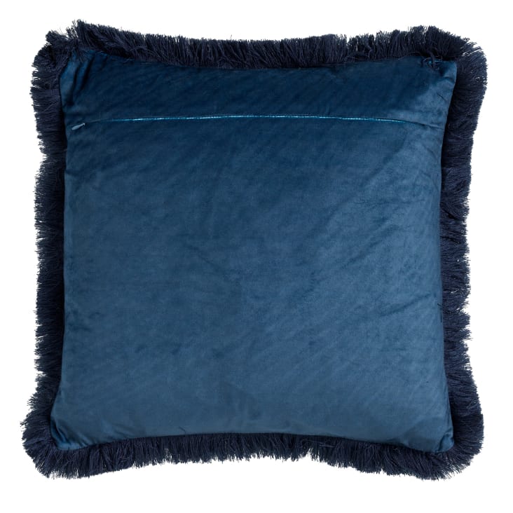 Coussin - bleu en velours 45x45 cm avec motif fleuri-JONA cropped-2