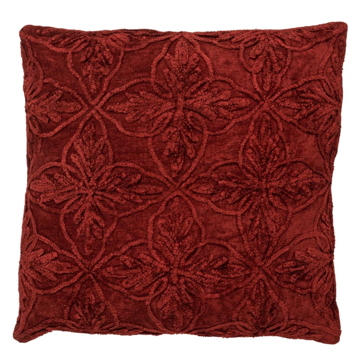 Coussin - rouge en coton 45x45 cm avec motif fleuri-AMAR