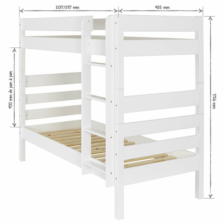 Litera alta madera maciza blanco 90x190 cm Aniba