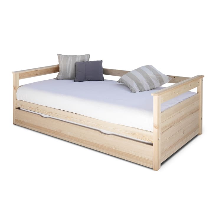 Lit gigogne avec rangements - 90 x 200 et 90 x 190 cm - blanc et gris