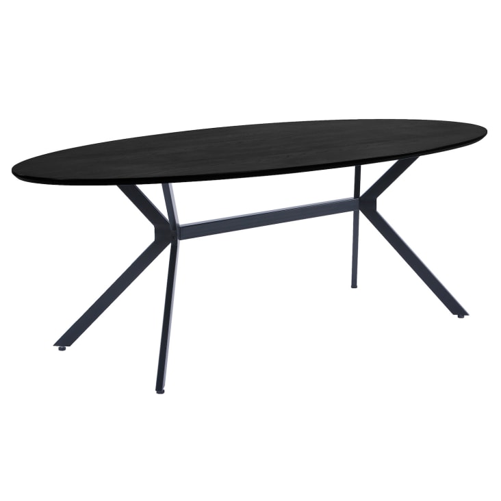 Table à manger ovale en MDF noir 6 personnes, 220x100 cm-Bruno cropped-4