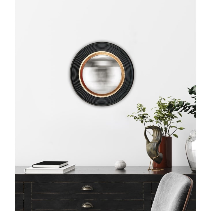 Miroir rond convexe noir et doré 38,5cm cropped-2