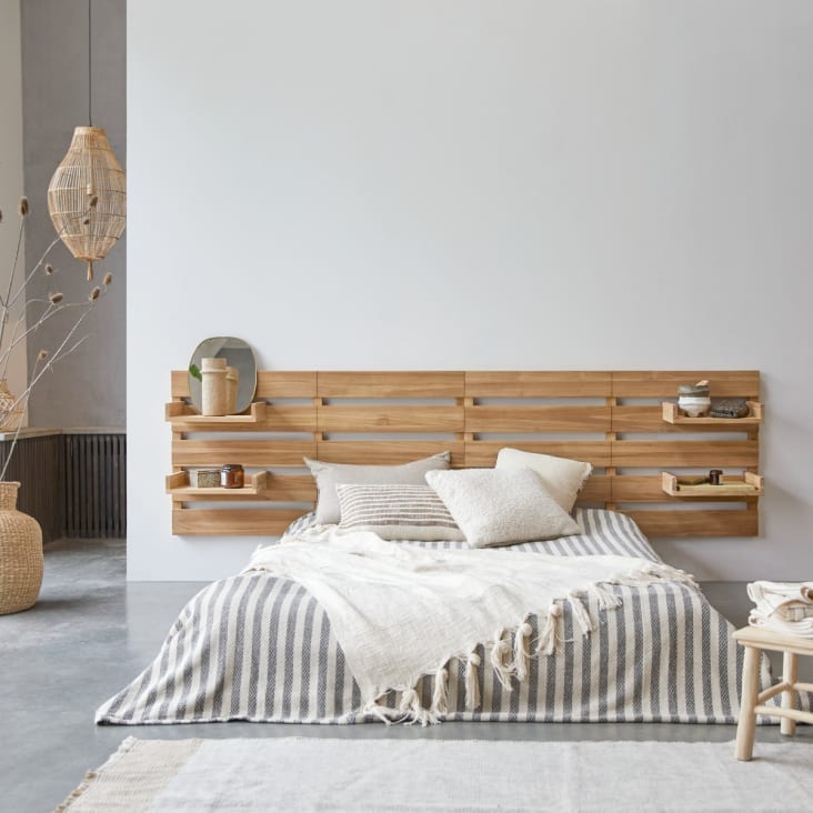 Tête de lit avec étagères en teck massif 270 cm-Urbain