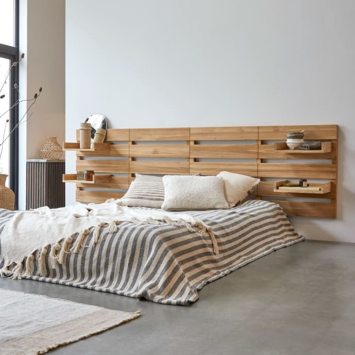 Tête de lit avec étagères en teck massif 270 cm-Urbain cropped-4