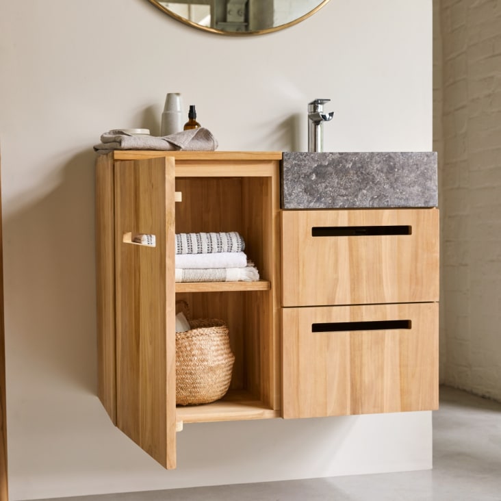 Mueble de baño con 3 cestas madera maciza de teca 132x45x75 cm - referencia  Mqm-318483