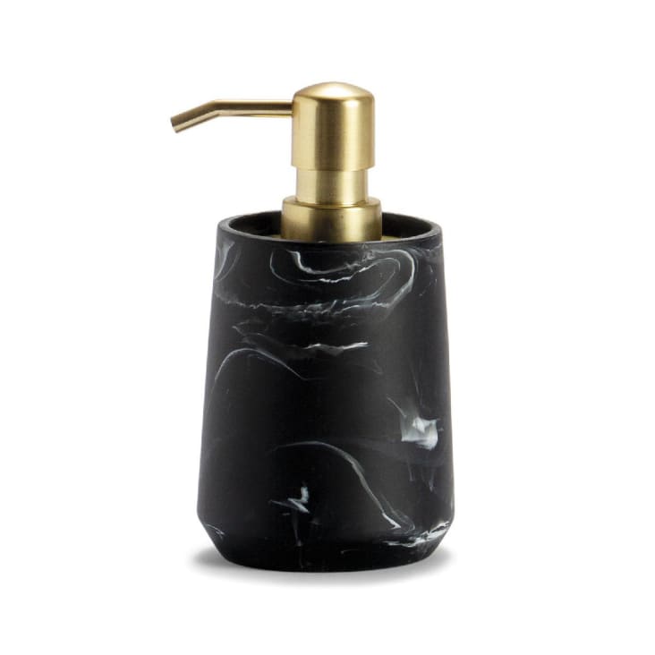 Distributeur de savon en polyrésine noire effet marbre et métal doré-EFFET MARBRE
