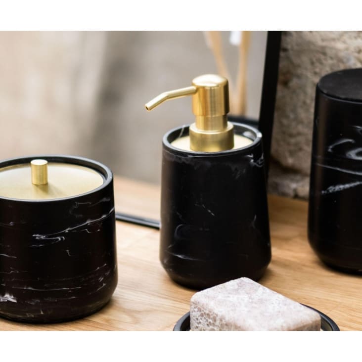 Distributeur de savon en polyrésine noire effet marbre et métal doré-EFFET MARBRE cropped-2