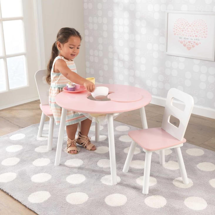 Table enfant ronde rose + 2 chaises cropped-2