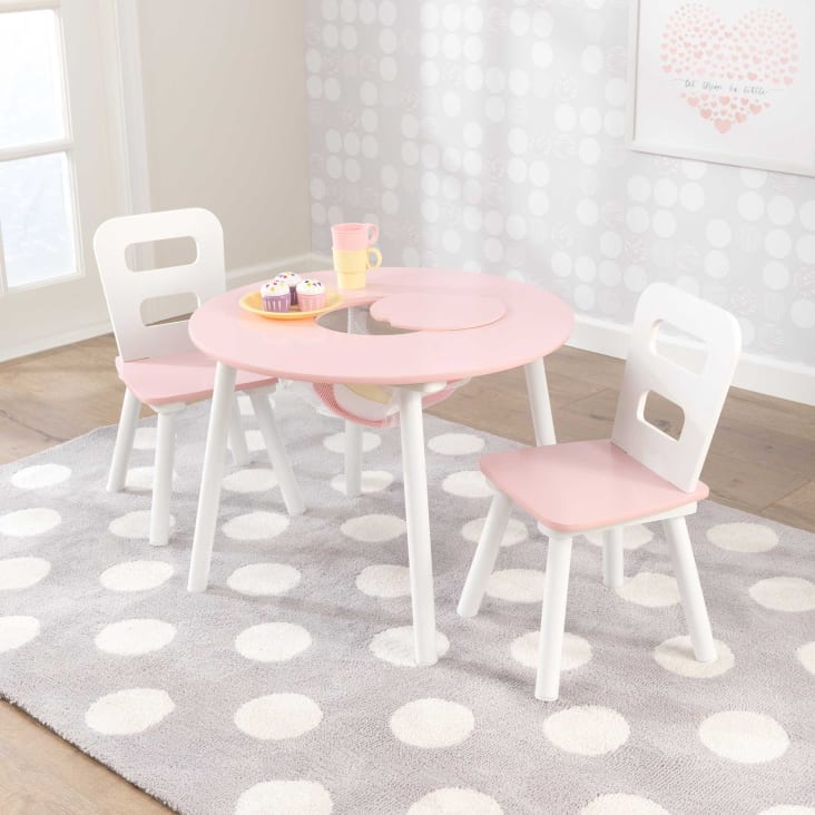 Table enfant ronde rose + 2 chaises cropped-3