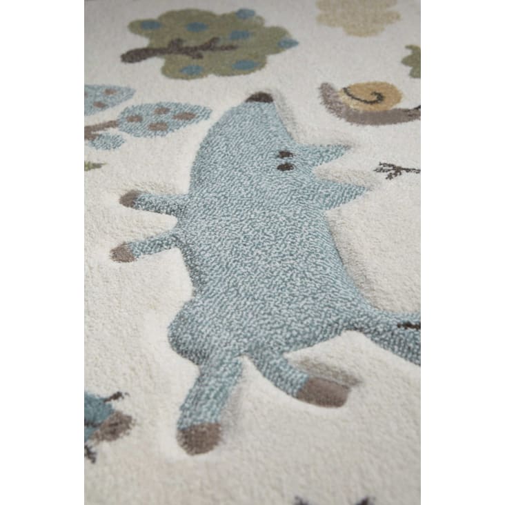 Tapis enfant motif animaux forêt écru bleu 133x200-Forest cropped-6