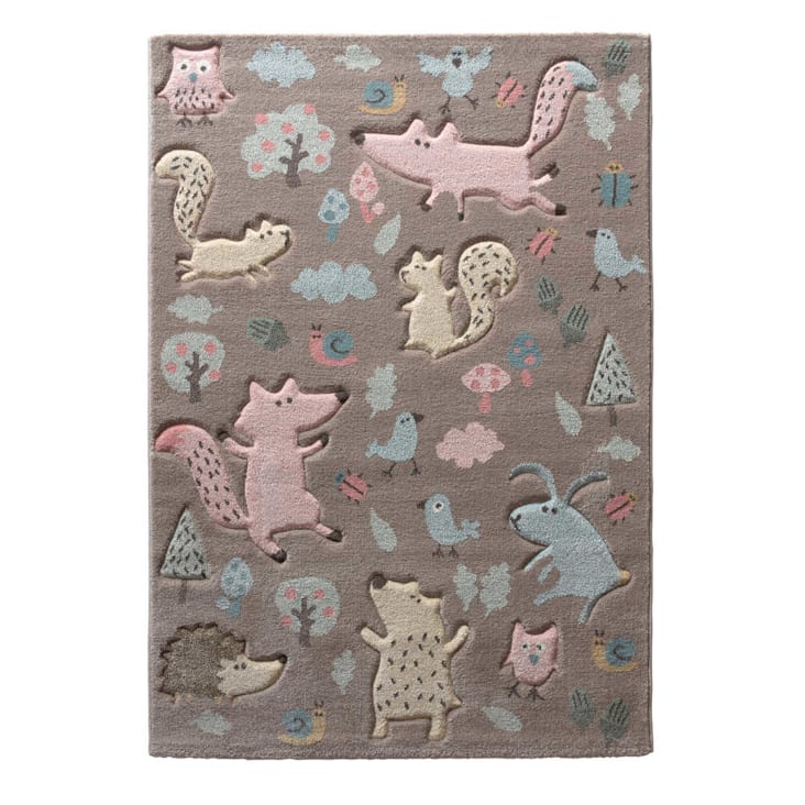 Tapis enfant motif animaux forêt taupe 133x200-Forest