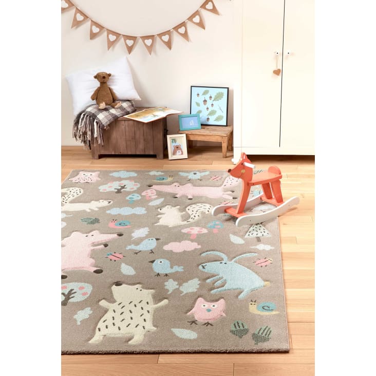 Tapis enfant motif animaux forêt taupe 133x200-Forest cropped-2