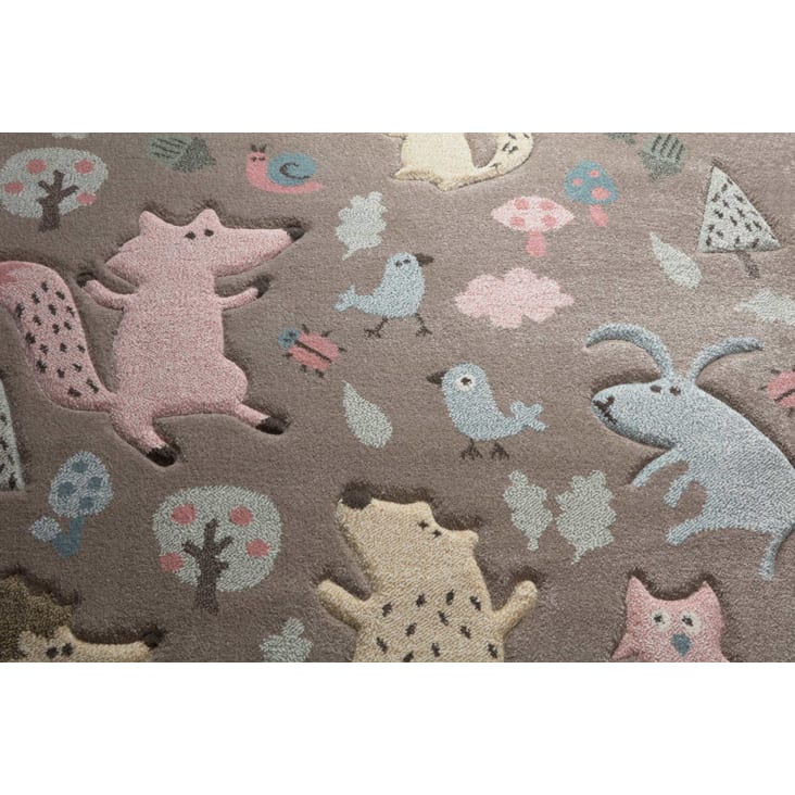 Tapis enfant motif animaux forêt taupe 133x200-Forest cropped-8