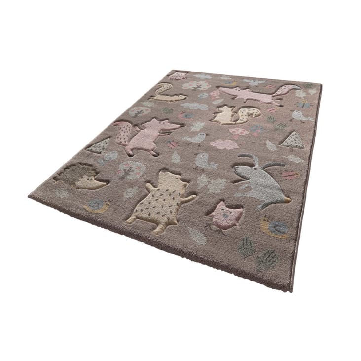 Tapis enfant motif animaux forêt taupe 133x200-Forest cropped-9