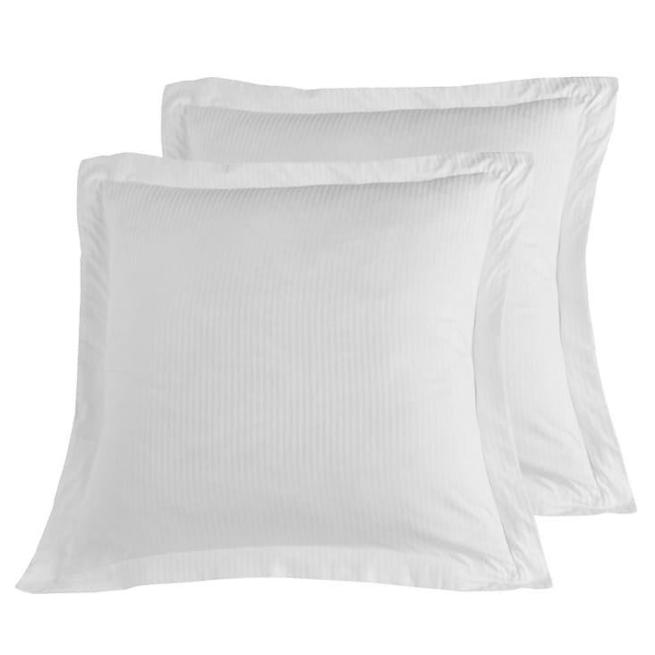 2 taies d'oreiller rayées en satin de coton Blanc 65x65 cm-Versailles