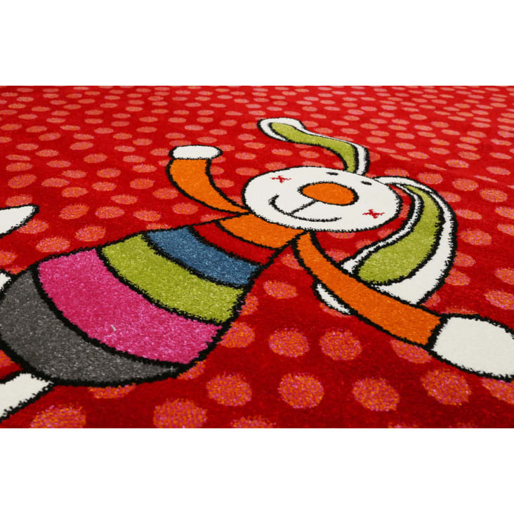 Tapis enfant motif lapin coloré sur fond pois rouge 120x170-Rainbow rabbit cropped-3