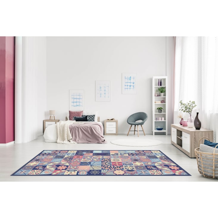 Alfombra salón diseño moderno pelo corto estampado block gris rosa