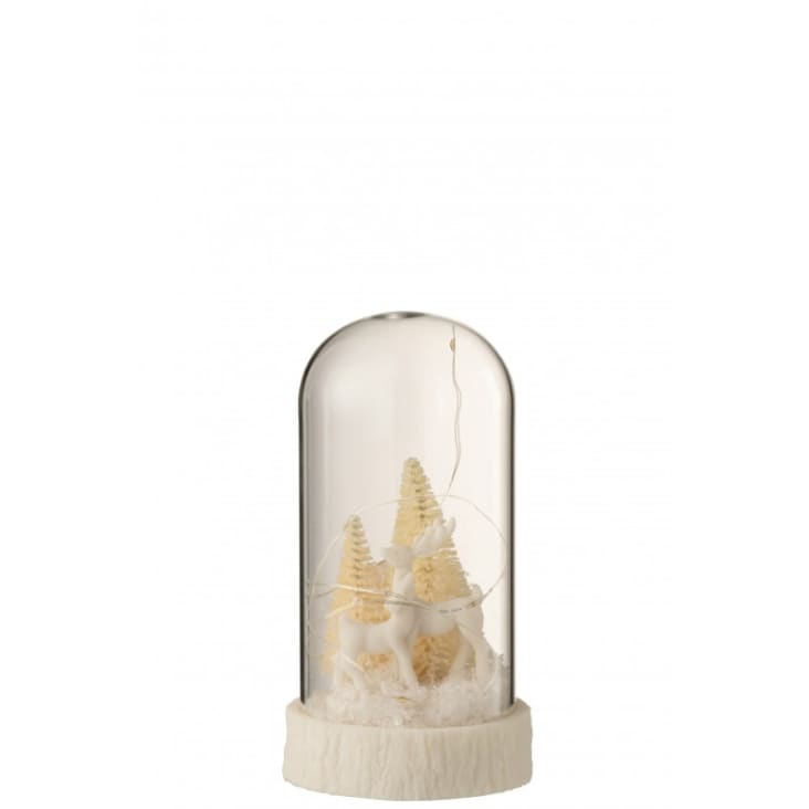 Cloche haute led cerfs verre/résine blanche H17cm-CERFS