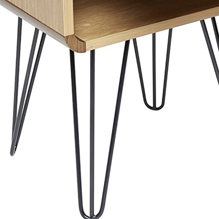 Table de chevet 1 tiroir, couleur chêne, pieds en métal en noir-BUDA cropped-6
