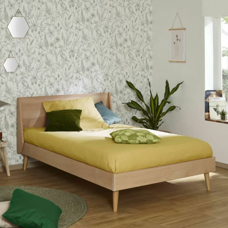 Cama con somier y colchón madera maciza natural 120x190 cm Melba