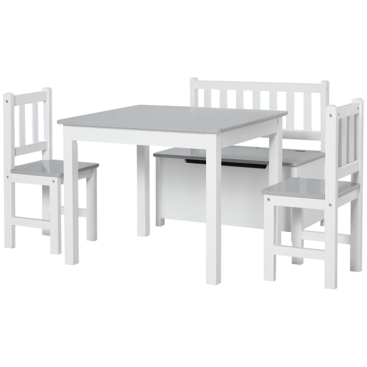 Ensemble de table et chaises enfant de 4 pièces blanc gris cropped-2