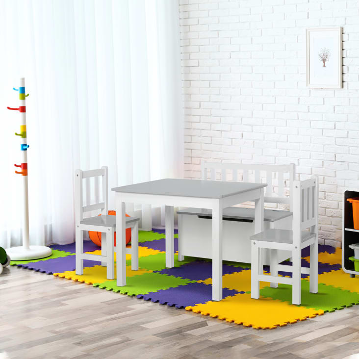 Ensemble de table et chaises enfant de 4 pièces blanc gris cropped-4
