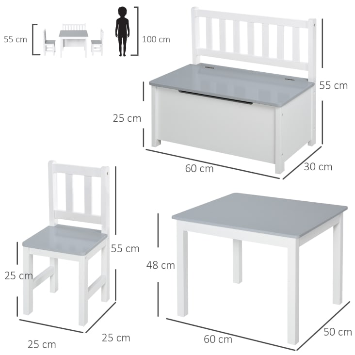 Ensemble de table et chaises enfant de 4 pièces blanc gris cropped-5